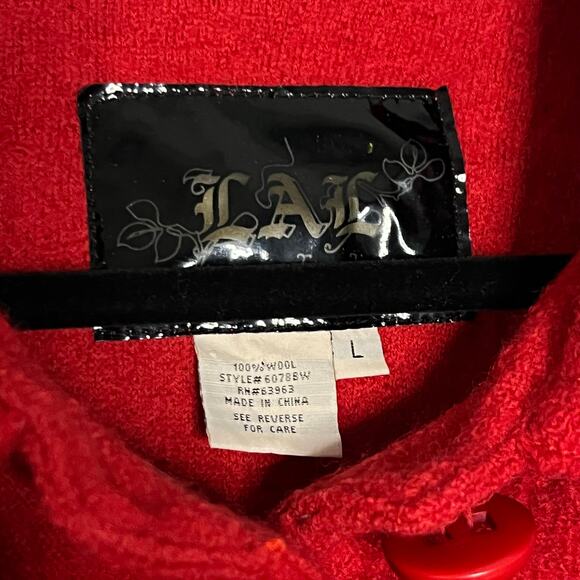 Vintage LAL Red Wool Short Sleeved Cropped Peacoat Jacket Size Large - Picture 2 of 4